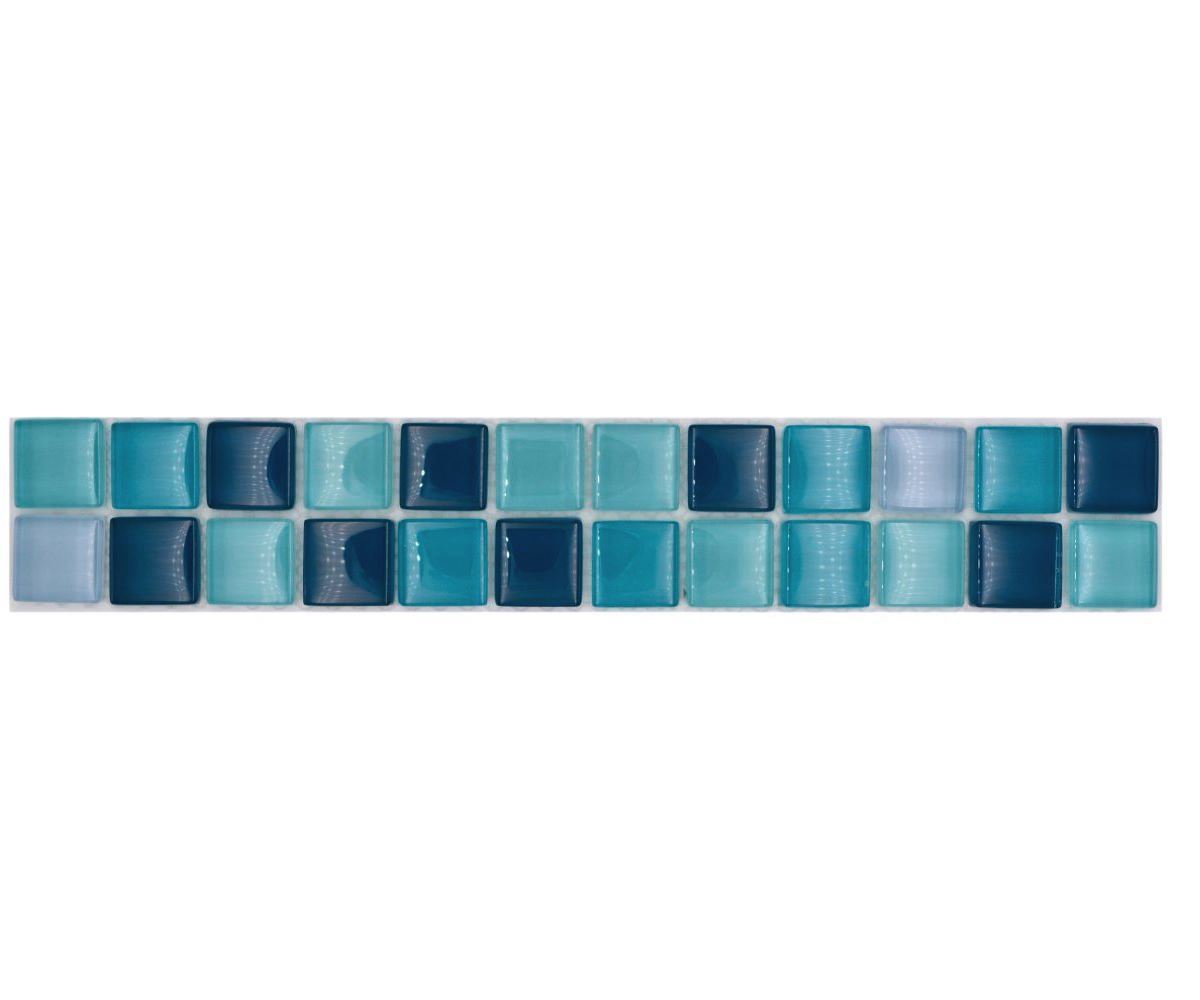 10 Bordures Mosaïque Verre Brisé Mix Blanc Et Bleu - 48x300 Mm - Pour Salle De Bain, Cuisine - Neuf