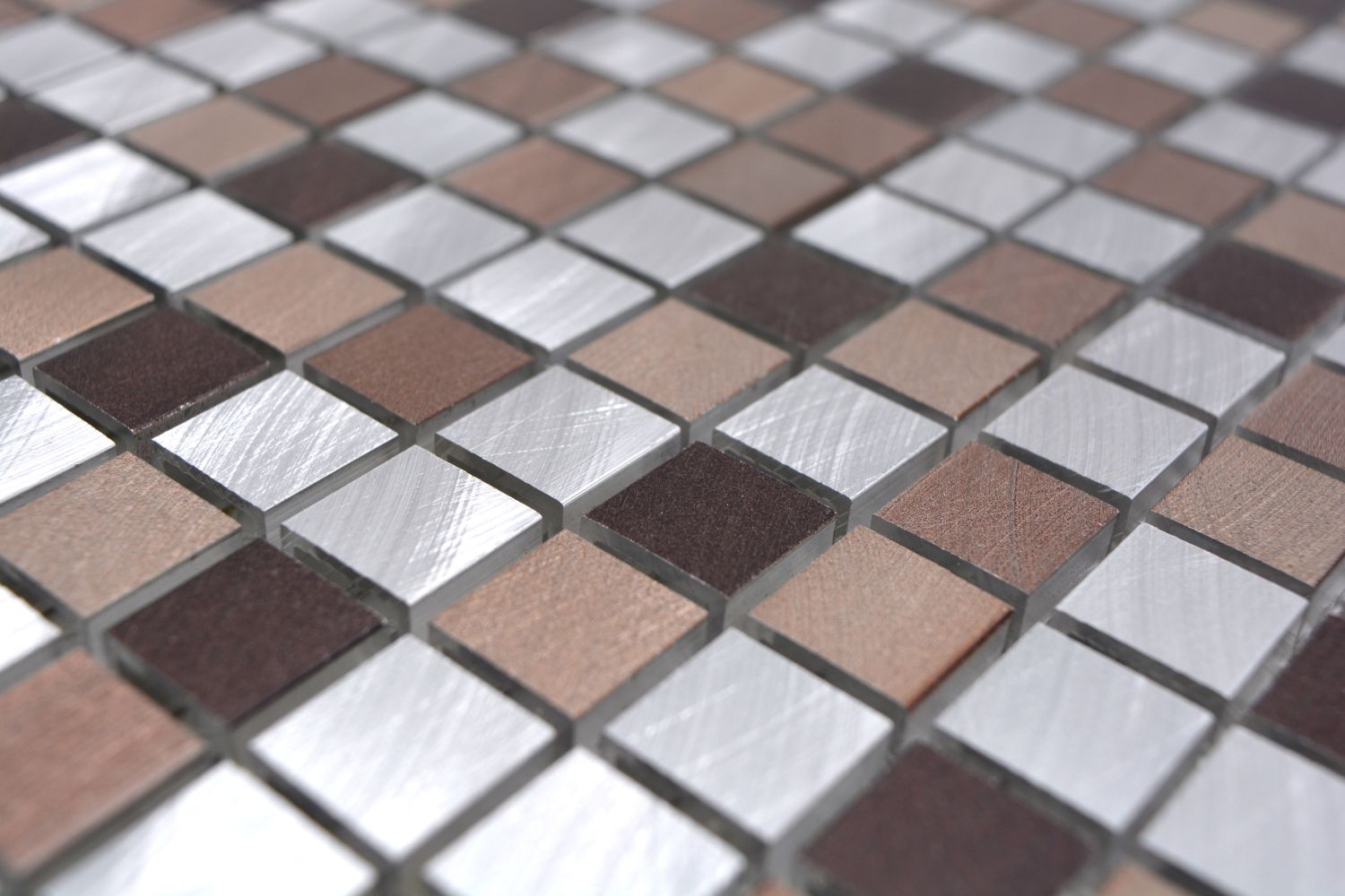 Mosaïque Métal Aluminium Et Cuivre – Beige Brun, Aspect Brossé, 317x317 Mm, Pour Cuisine Et Salle De Bain