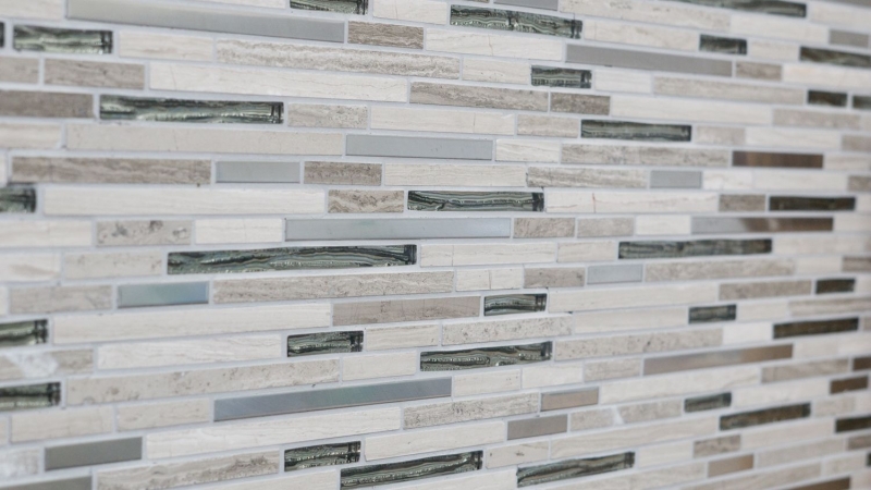 Mosaic tile translucent stainless steel white wood composite glass mosaic Crystal stone steel wood white MOS86-SV85_f
