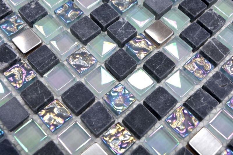 Mosaikfliese Transluzent Edelstahl grau Glasmosaik Crystal Stein Stahl grau MOS92-0206_f