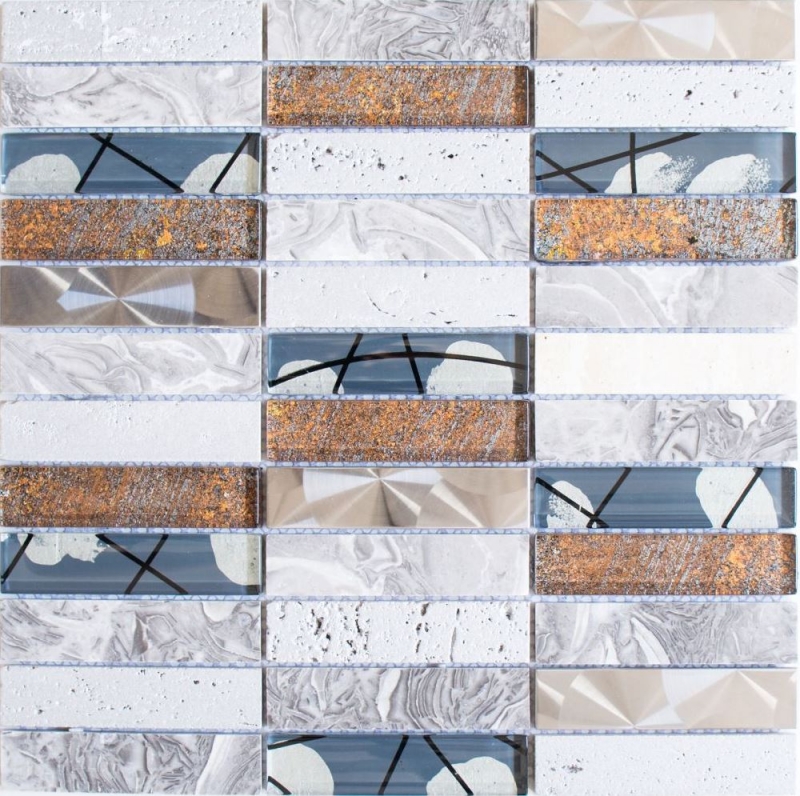 Mosaikfliese Transluzent Edelstahl grau Rechteck Glasmosaik Crystal Stein Stahl Resin grau MOS87-24X_f