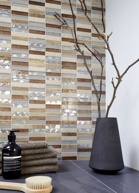 Mosaic tile translucent stainless steel beige rectangle glass mosaic Crystal stone steel beige MOS87-52X_f