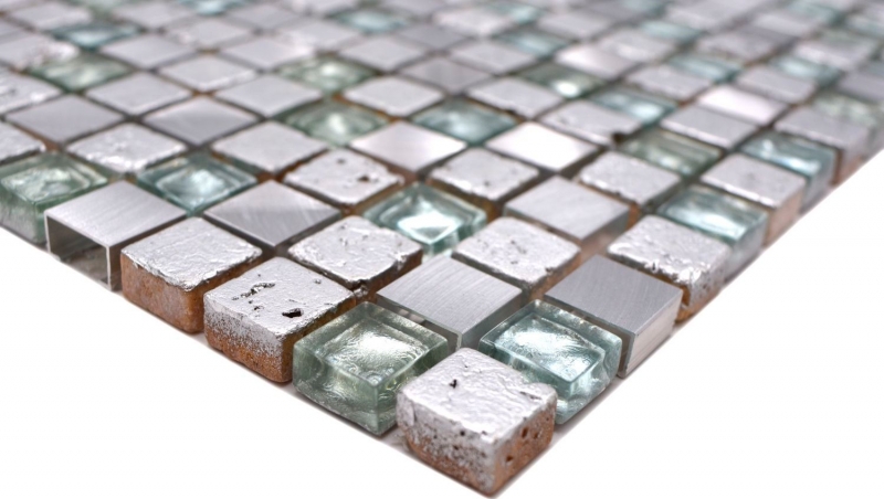 Piastrella di mosaico Alluminio traslucido argento Mosaico di vetro Cristallo Alu Resina argento MOS92-0202_f