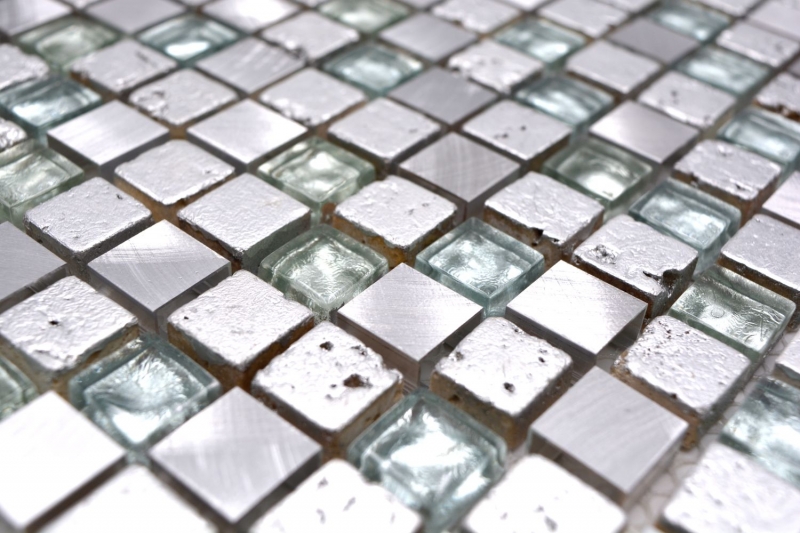 Carreau de mosaïque Translucide aluminium argent Mosaïque de verre Crystal Alu Resin argent MOS92-0202_f