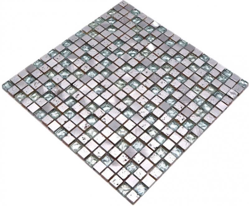 Piastrella di mosaico Alluminio traslucido argento Mosaico di vetro Cristallo Alu Resina argento MOS92-0202_f