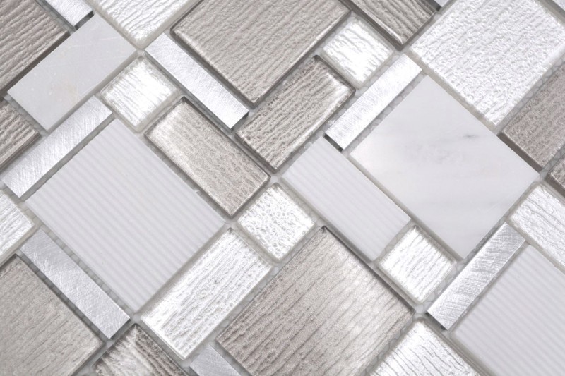 Mosaikfliesen Aluminium wie hellbeige Kombination Glasmosaik Stein Alu weiß und beige MOS49-FK01_f