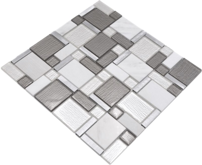 Piastrelle di mosaico alluminio tipo beige chiaro combinazione vetro pietra alluminio bianco e beige MOS49-FK01_f