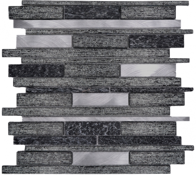 Carreau de mosaïque Fond de cuisine Aluminium translucide noir composite Mosaïque de verre Crystal Pierre Alu noir MOS49-GV84_f