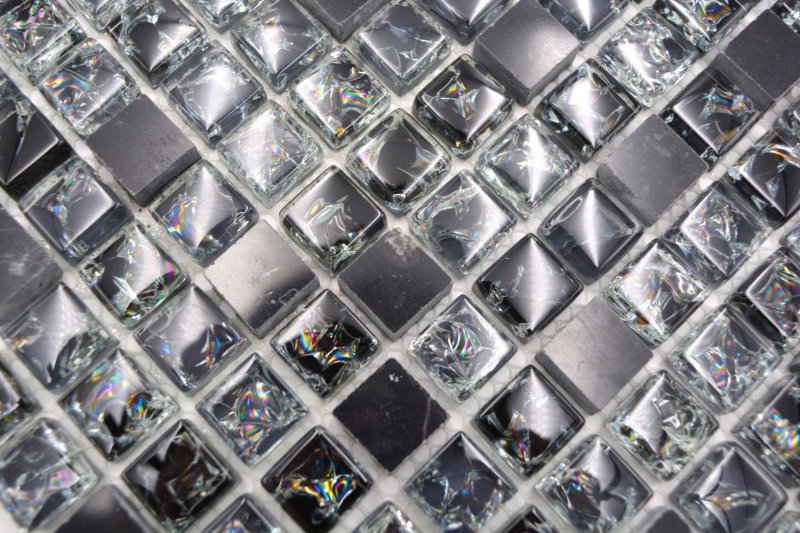 Piastrella di mosaico per cucina traslucida nera mosaico di vetro cristallo pietra nero MOS92-1028_f