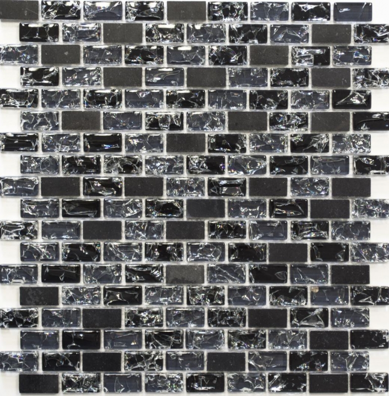 Piastrella a mosaico per cucina Nero traslucido Brick Mosaico di vetro Pietra di cristallo nero MOS87-b1128_f