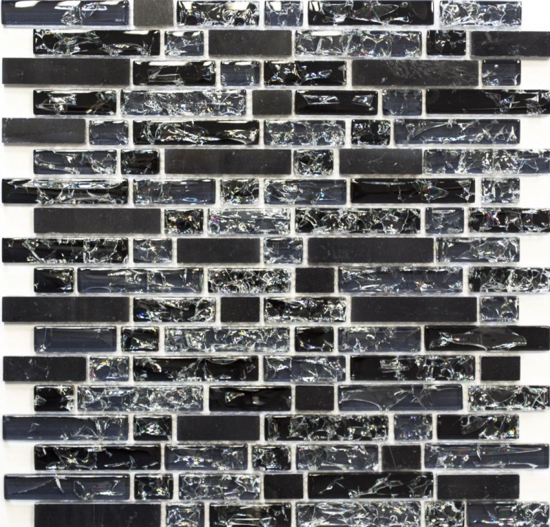 Mosaic tile kitchen splashback translucent black composite glass mosaic Crystal stone black MOS87-v1328_f