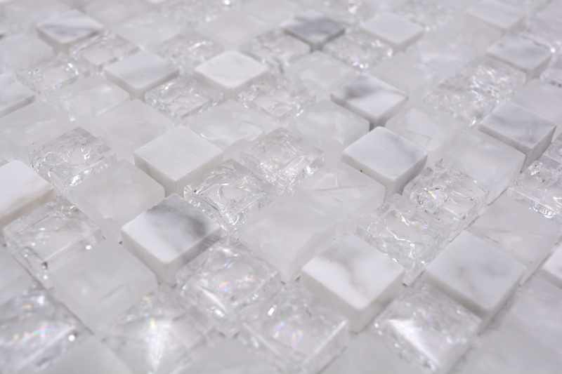 Carreau de mosaïque fond de cuisine translucide blanc Mosaïque de verre Crystal pierre blanche MOS92-0102_f