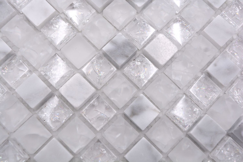 Piastrella a mosaico per cucina Mosaico di vetro bianco traslucido Crystal stone bianco MOS92-0102_f