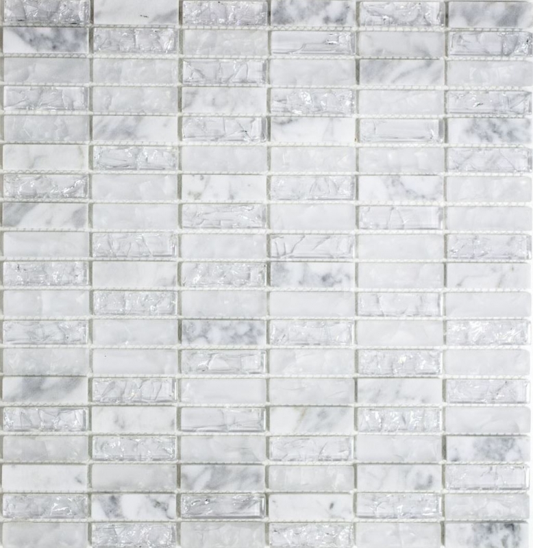 Mosaic tile kitchen splashback Translucent white rods Glass mosaic Crystal stone white MOS87-s1211_f