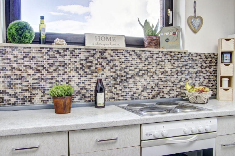 Mosaikfliese Küchenrückwand Transluzent dunkelbeige Brick Glasmosaik Crystal Stein emperador dunkel MOS87-B1155_f