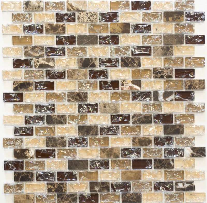 Carreau de mosaïque fond de cuisine translucide beige foncé Brick Mosaïque de verre Crystal pierre emperador foncé MOS87-B1155_f