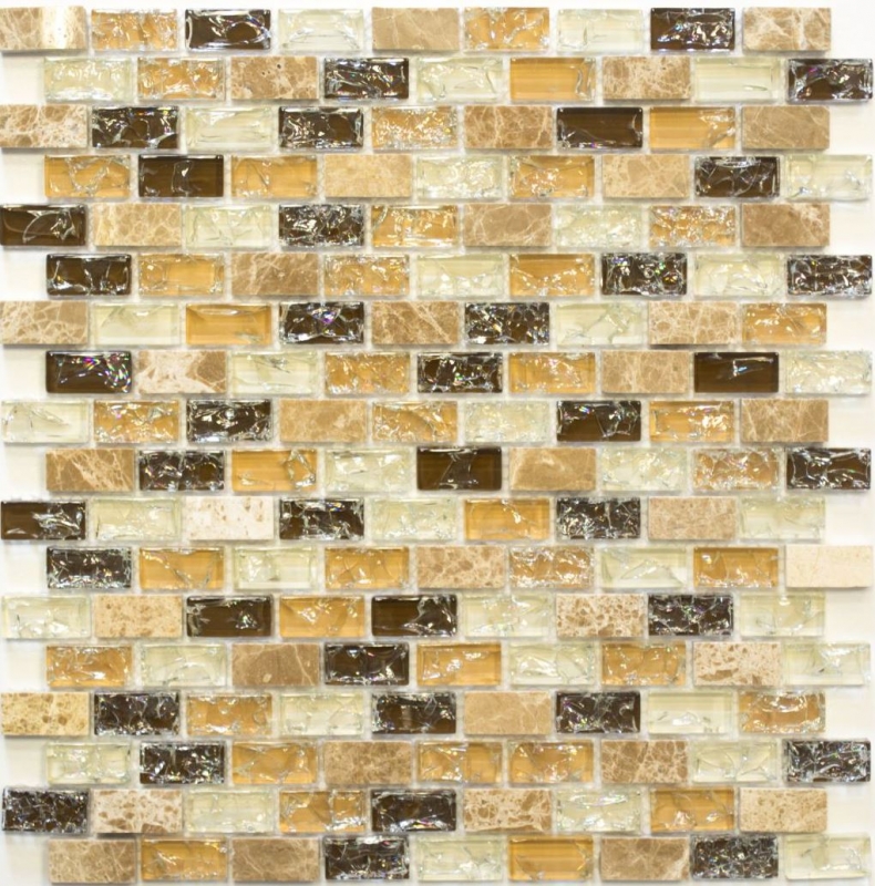Piastrella di mosaico per cucina Beige chiaro traslucido Brick Mosaico di vetro Pietra di cristallo emperador light MOS87-B1153_f