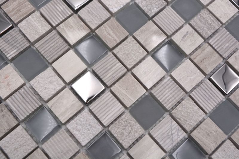 Piastrella di mosaico per cucina traslucida grigio chiaro argento Mosaico di vetro Pietra di cristallo EP grigio chiaro argento MOS92-HQ20_f
