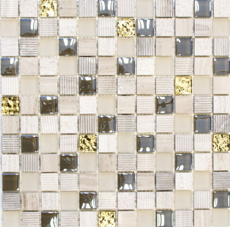 Mosaic tile kitchen splashback Translucent light gray gold Glass mosaic Crystal stone EP light gray gold MOS83-HQ22_f