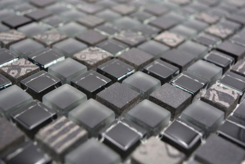 Piastrella di mosaico Traslucido grigio nero Mosaico di vetro Pietra di cristallo EP grigio nero argento MOS92-HQ19_f
