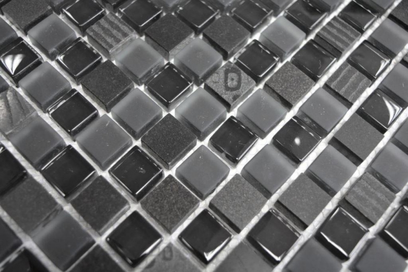 Piastrella di mosaico Traslucido grigio nero Mosaico di vetro Pietra di cristallo EP grigio nero argento MOS92-HQ19_f