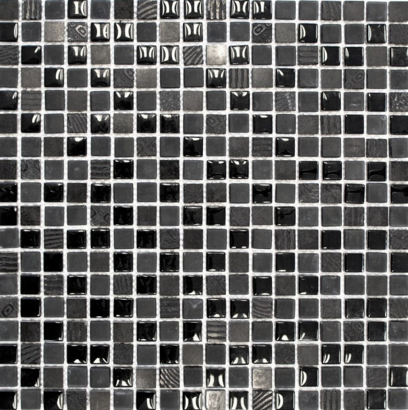 Piastrella di mosaico per cucina Traslucido grigio scuro nero Mosaico di vetro Pietra di cristallo Rilievo grigio scuro nero MOS83-HQ19_f