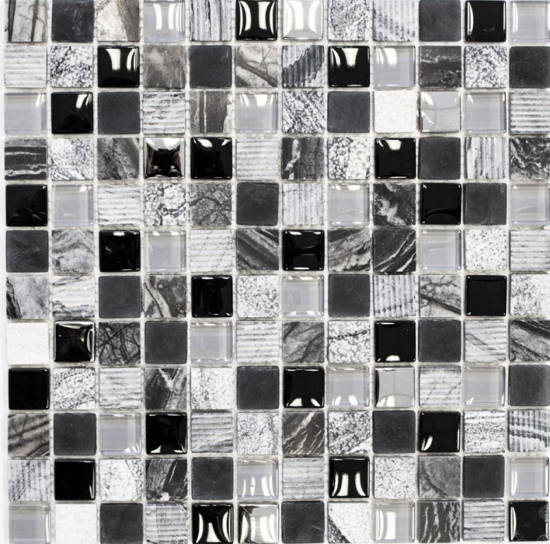 Piastrella di mosaico per cucina Traslucido grigio nero Mosaico di vetro Pietra di cristallo EP grigio nero argento MOS83-HQ24_f