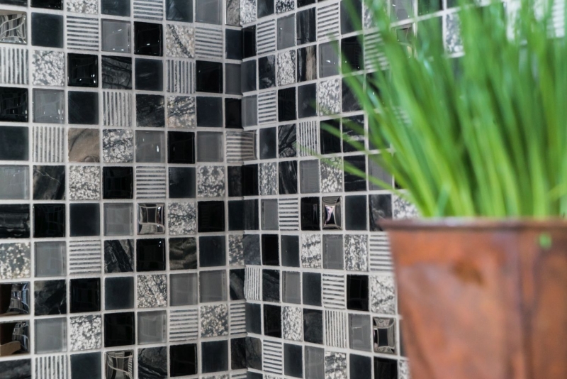 Mosaikfliese Küchenrückwand Transluzent grau schwarz Glasmosaik Crystal Stein EP grau schwarz silber MOS83-HQ24_f