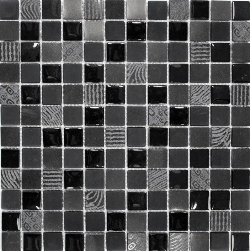 Carreau de mosaïque fond de cuisine translucide gris foncé noir Mosaïque de verre Crystal pierre relief gris foncé noir MOS83-HQ29_f
