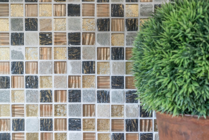 Mosaic tile kitchen splashback Translucent gold brown Glass mosaic Crystal stone gold brown texture MOS83-CR17_f