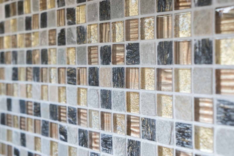 Piastrella di mosaico per cucina Rivestimento traslucido oro marrone Mosaico di vetro Pietra di cristallo oro marrone MOS83-CR17_f