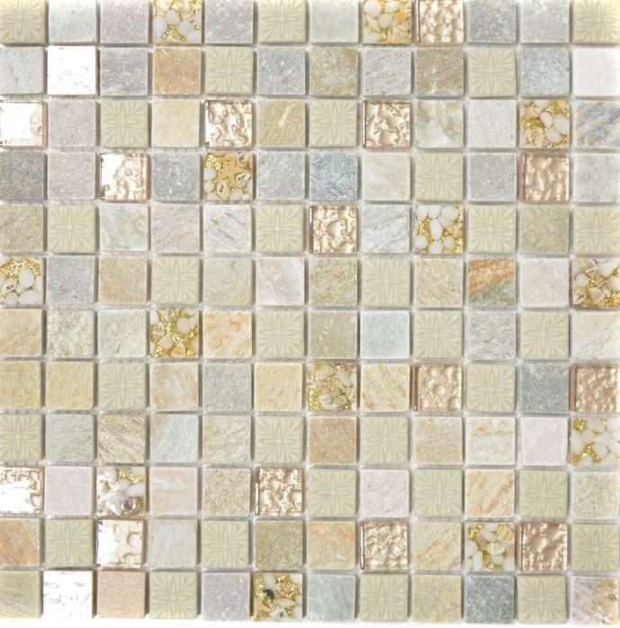 Piastrella di mosaico per cucina Rivestimento traslucido oro beige Mosaico di vetro Pietra di cristallo texture oro beige MOS83-CR27_f