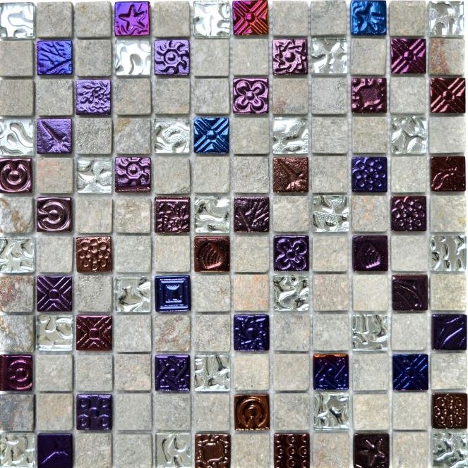Mosaic tile kitchen splashback translucent gray glass mosaic Crystal stone design quartzite gray MOS83-CR37_f