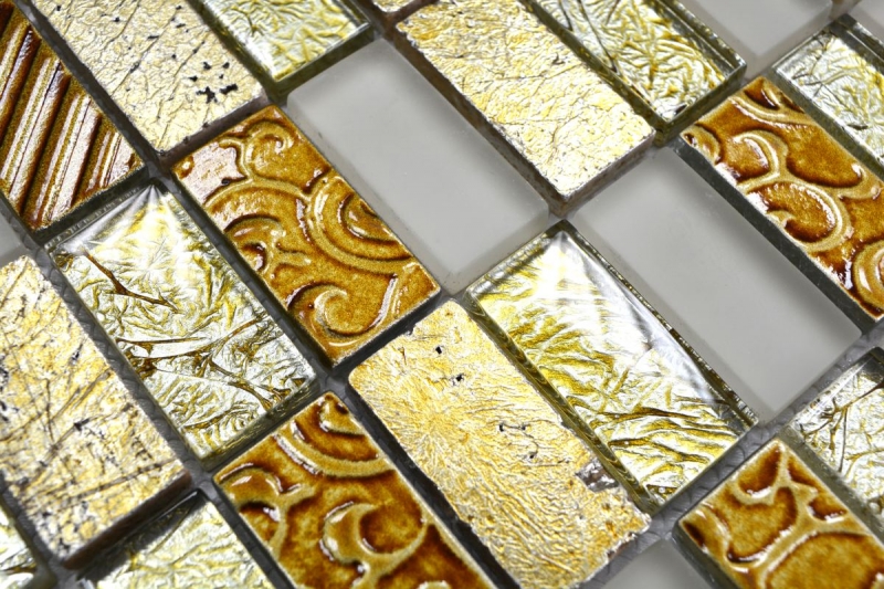 Mosaic tile kitchen splashback Translucent gold Rectangle glass mosaic Crystal stone Retro gold MOS83-CRS4_f