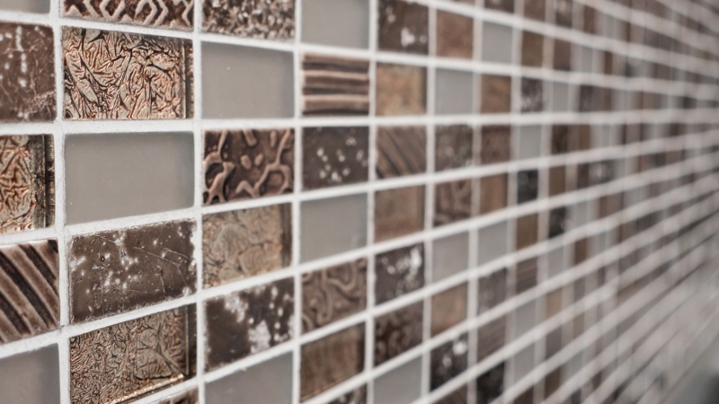 Mosaic tile kitchen splashback translucent brown rectangular glass mosaic Crystal stone retro brown MOS83-CRS6_f
