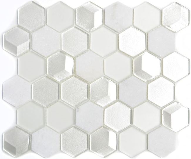 Mosaikfliesen Küchenrückwand weiß Hexagon Glasmosaik Stein 3D MOS11D-HXN11_f