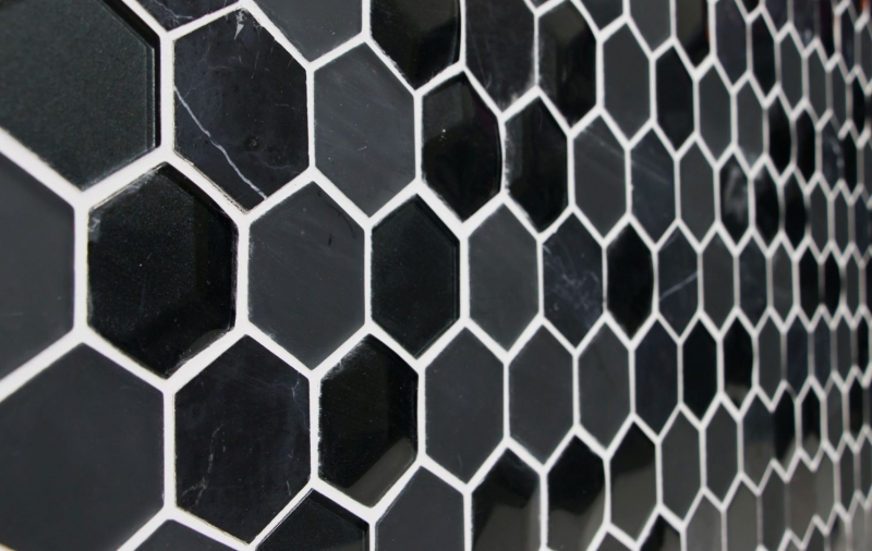 Mosaic tiles kitchen splashback black hexagon glass mosaic stone 3D MOS11D-33_f