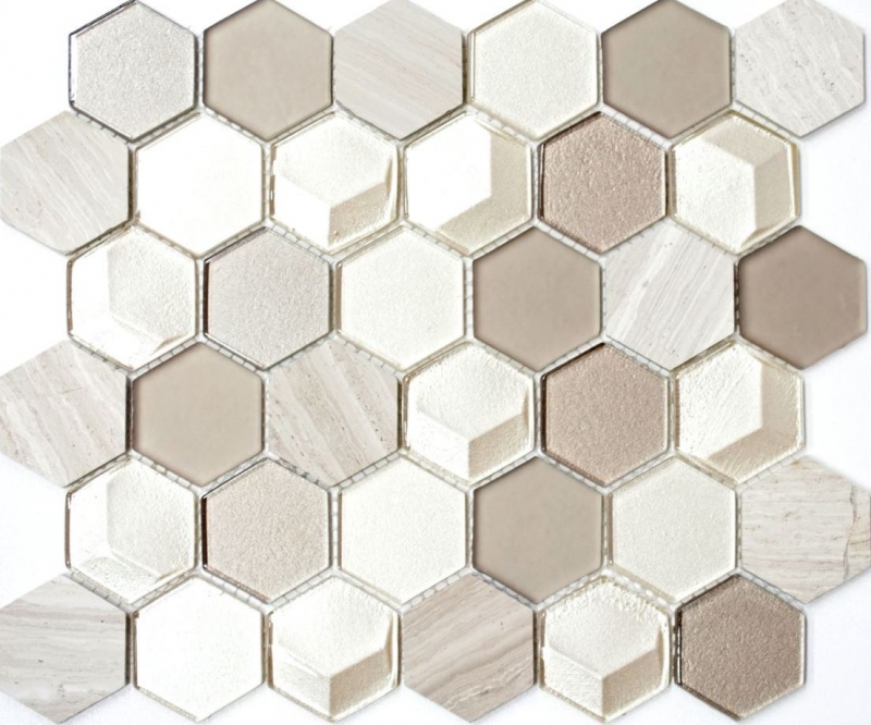 Mosaikfliesen Küchenrückwand hellgrau Hexagon Glasmosaik Stein 3D hellgrau MOS11D-44_f
