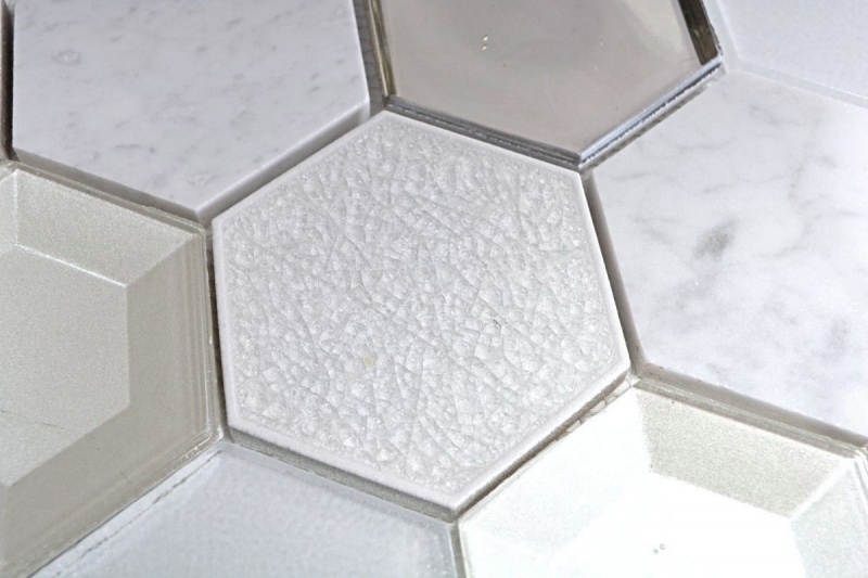 Mosaico di piastrelle per cucina Bianco traslucido Mosaico di vetro esagonale Pietra di cristallo 3D bianco MOS11E-66_f