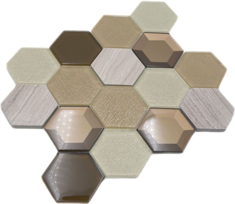 Mosaic tile Translucent beige Hexagon glass mosaic Crystal stone 3D beige MOS11E-77_f