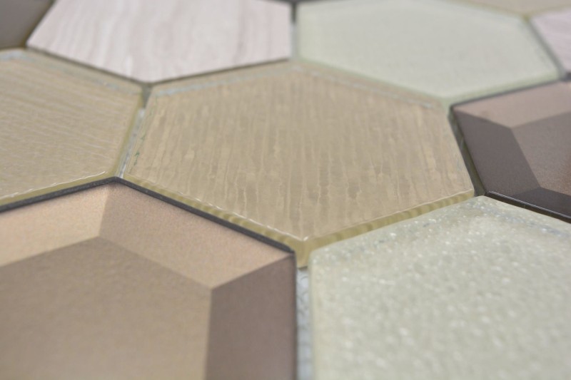 Piastrella di mosaico beige traslucido Mosaico di vetro esagonale Pietra di cristallo 3D beige MOS11E-77_f