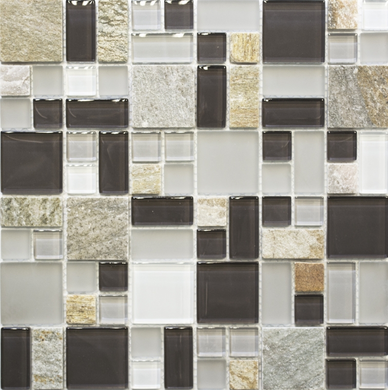 Mosaic tile kitchen splashback translucent gray brown combination glass mosaic Crystal stone gray brown MOS88-0206_f
