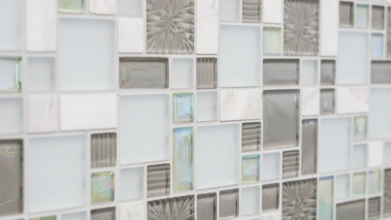 Carreau de mosaïque fond de cuisine translucide blanc gris combinaison mosaïque de verre Crystal pierre blanc gris blanc mat MOS88-MC659_f