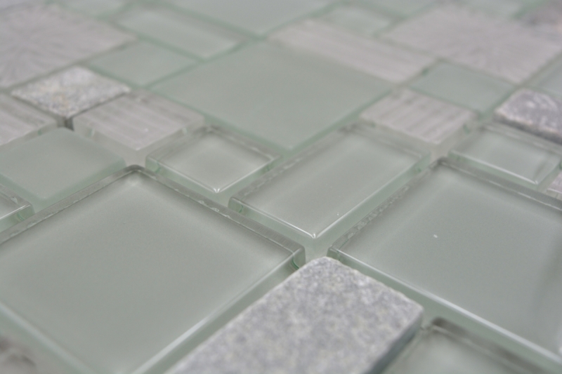 Carreau de mosaïque fond de cuisine gris translucide combinaison mosaïque de verre Crystal pierre claire grise mate MOS88-MC669_f