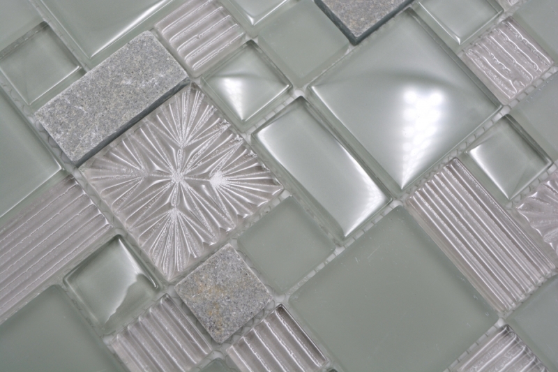 Piastrella di mosaico per cucina grigio traslucido combinazione di vetro mosaico Crystal stone chiaro grigio opaco MOS88-MC669_f