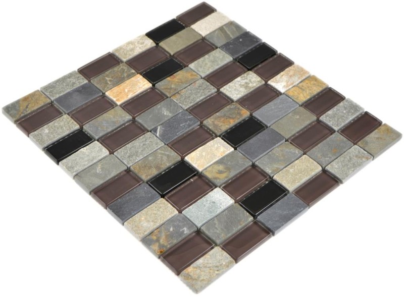 Mosaikfliese Transluzent beige braun grau schwarz Rechteck Glasmosaik Crystal Stein MOS87-1312_f