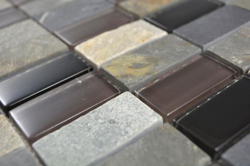 Mosaic tile Translucent beige brown gray black rectangle glass mosaic Crystal stone MOS87-1312_f