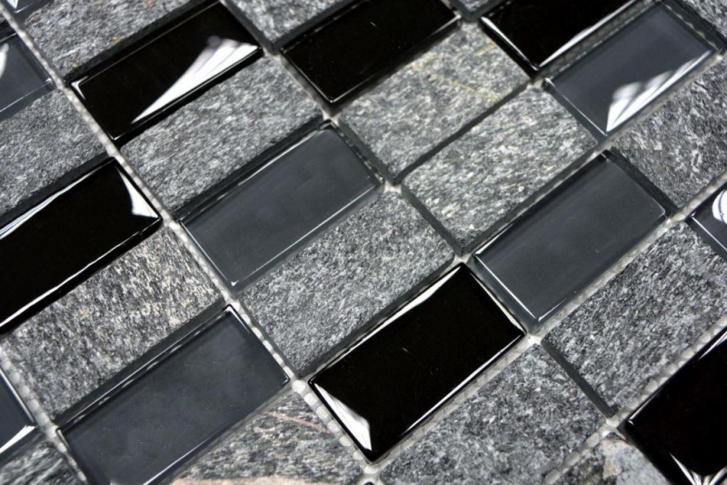 Carreau de mosaïque Fond de cuisine Translucide gris noir Rectangle Mosaïque de verre Crystal Pierre grise noire MOS87-1303_f