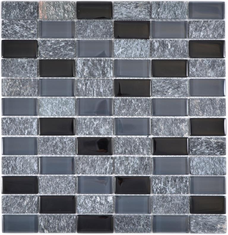 Mosaico di piastrelle da cucina traslucido grigio nero rettangolo mosaico di vetro Pietra di cristallo grigio nero MOS87-1303_f