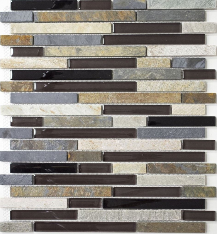 Mosaikfliese Küchenrückwand Transluzent beige braun grau schwarz Verbund Glasmosaik Crystal Stein MOS86-0206_f